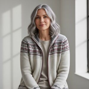 Eddie Bauer Gray and Red Zip-Up Sweater